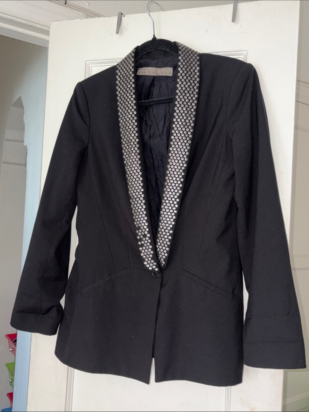 Zara Black Blazer with Silver Studded Shawl Collar Size M